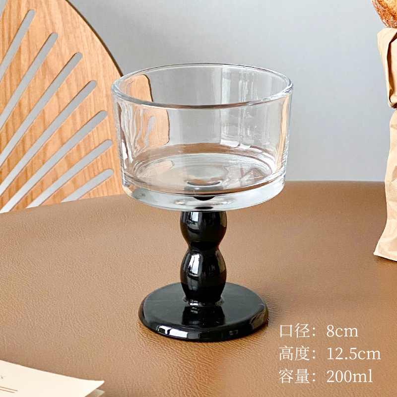 Retro medieval en relieve taza de helado de vidrio de pie alto taza de postre helado tazón de yogur tazón de desayuno nicho sensación de atmósfera