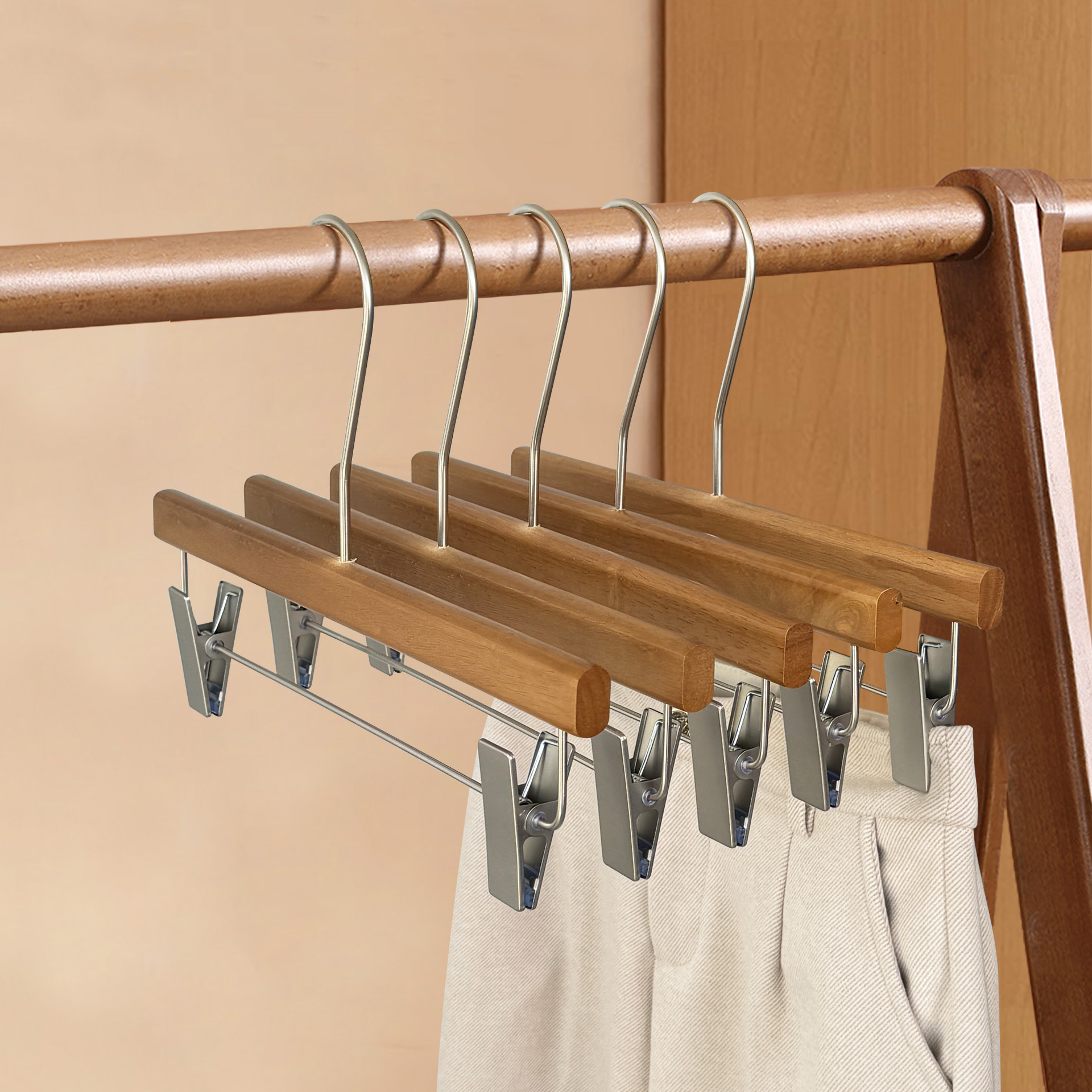Pantalones de madera sólida percha de pantalones de madera percha de pantalones de madera percha de pantalones de ropa antideslizante sin marcas fuerte tienda de ropa