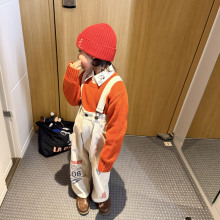 男童裤子2025秋冬新款儿童韩系痞帅字母印花宽松背带裤男孩连体裤