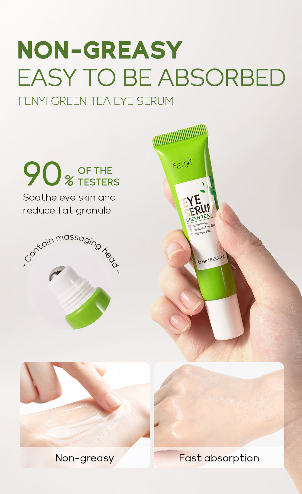 FENYI Green Tea Eye Serum 15ml Hydrates, Moisturizes, cares for and nourishes the skin around the eyes. Cross-border manufacturer undefined