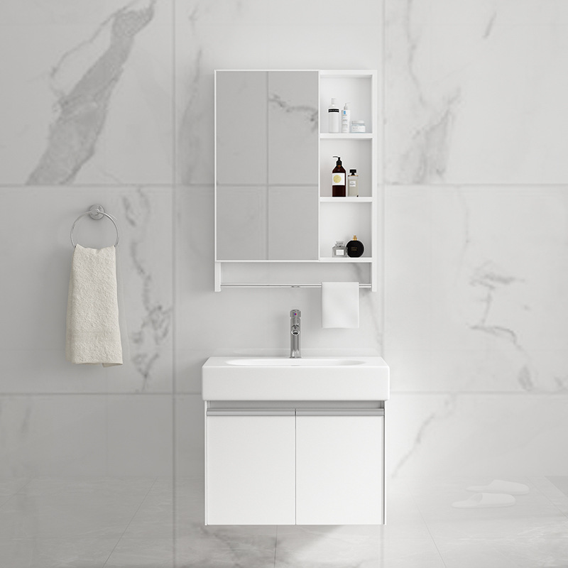 Pequeño apartamento espacio de baño de aluminio gabinete combinación mini lavabo de baño lavabo montado en la pared