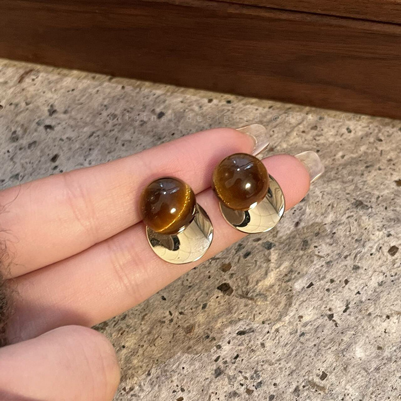 银针树脂圆形吊坠耳钉复古美拉德风个性百搭耳环轻奢高级感耳饰女|undefined