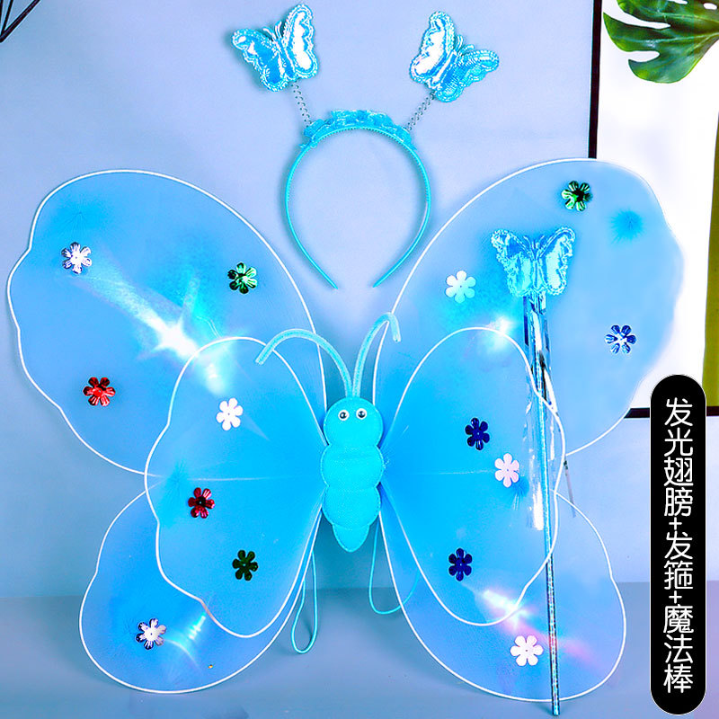 Set de Alas de Mariposa Luminosas Set de 3 Piezas de Poliéster, Luminoso para Día del Niño y Cosplay