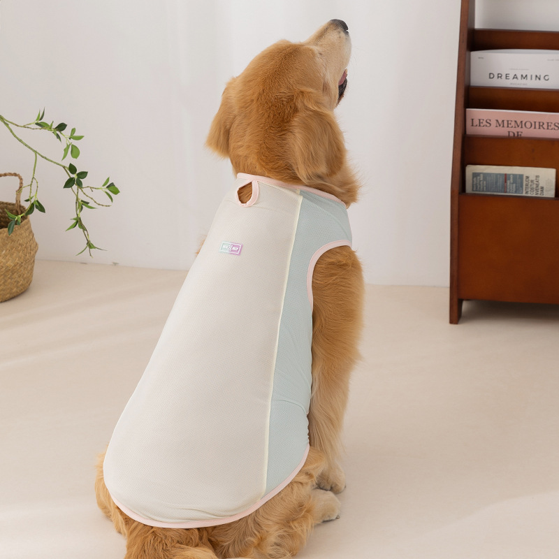 Perro de primavera y verano, perro mediano y grande, macaron, perro mascota, malla, protector solar, chaleco fresco, perro grande, golden retriever, ropa fresca
