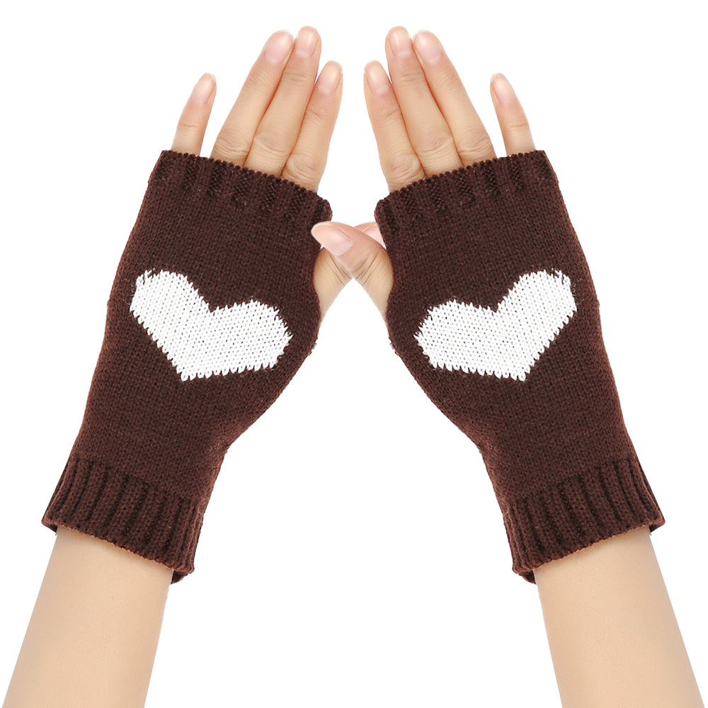 Κοντά μισά δάχτυλα για φοιτητικό γραφείο, μανίκια ροδακινί, πλεκτά γάντια αγάπης με ζεστή καρδιά_voghion.com