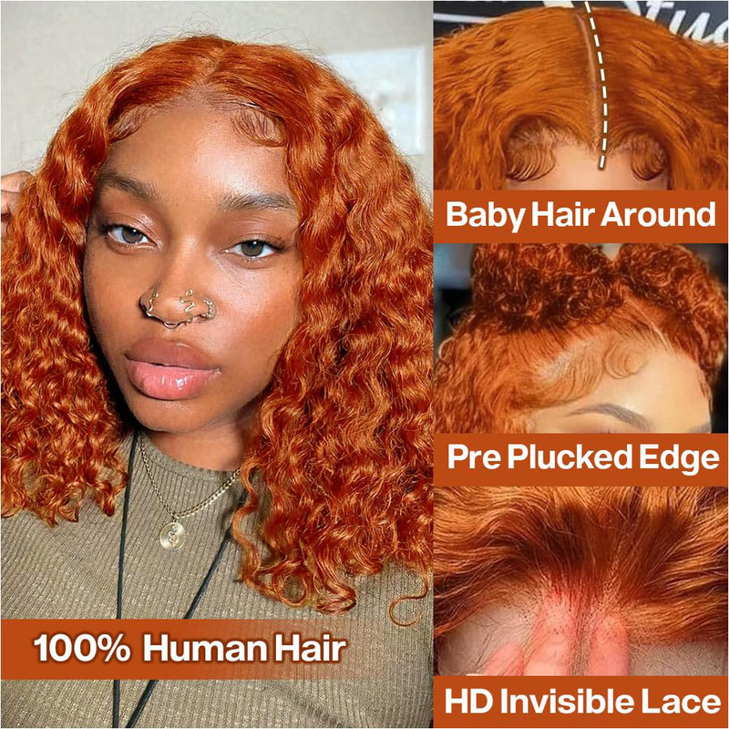 Human Hair Lace Wig Loose Wave Curly T-Part Bob Deep # 350