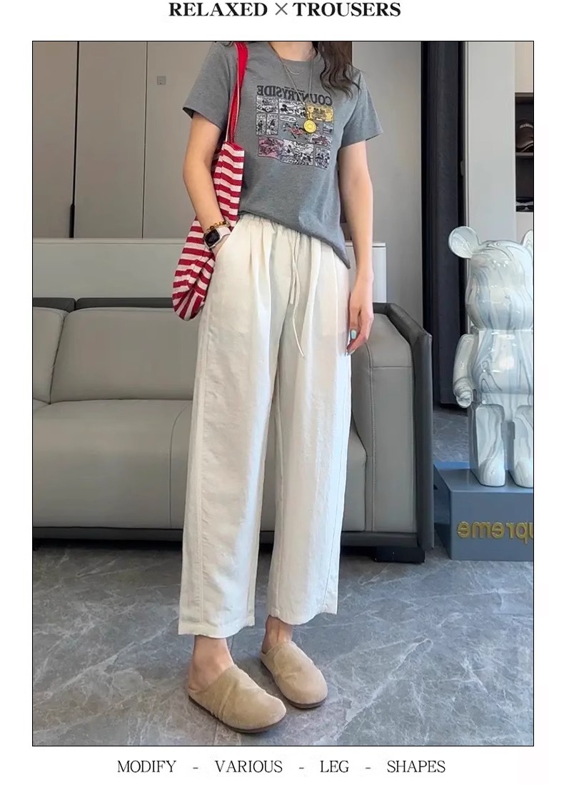 Quần culottes nữ ống rộng vải lyocell linen mùa hè dáng suông ống đứng — Xanh da trời chín phân chi tiết 9