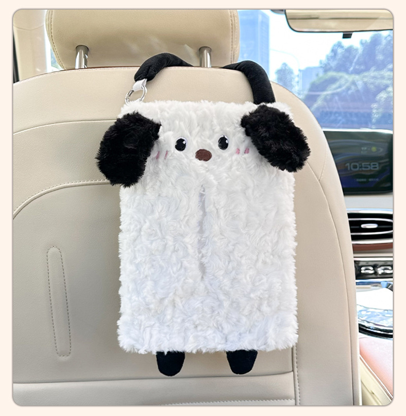 Creative Cartoon Animal Car Hanging Paper Box Cute Plush Car Tissue Box Internet Popular Car Tissue Hanging Bag