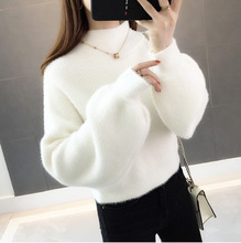外贸厂家仿水貂绒毛衣女2022冬新款高腰时尚宽松加厚半高领打底衫
