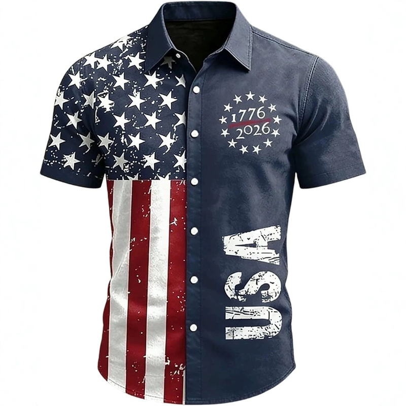 European and American Cross-Border Foreign Trade Hot-Selling Items: American Flag Printed Polo Shirts for Summer, Support Dropshipping