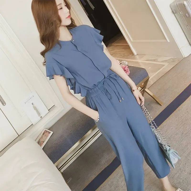 Summer Petite Girl Height-Enhancing Best Friend Outfit Korean Versatile Short-Sleeve Casual Pants 150cm 7.75kg Piece Set Summer Petite Girl Height-Enhancing Best Friend Outfit Korean Versatile Short-Sleeve Casual Pants 150cm 7.75kg Piece Set