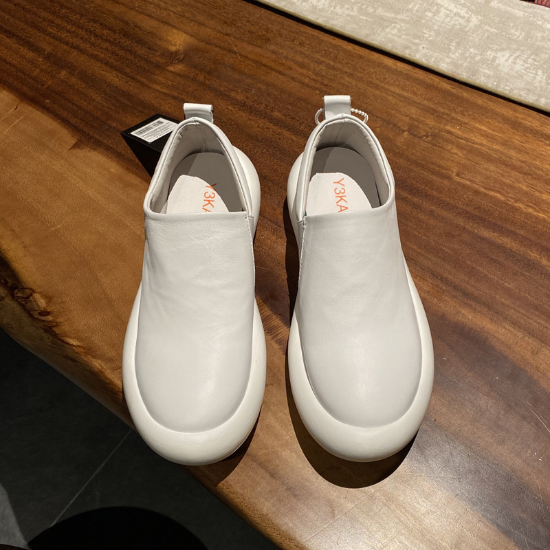 Y3Kaiwa Pure Leather Thick-Soled Lazy Shoes White Designer First-Layer Cowhide Slip-On Heightening Loafers