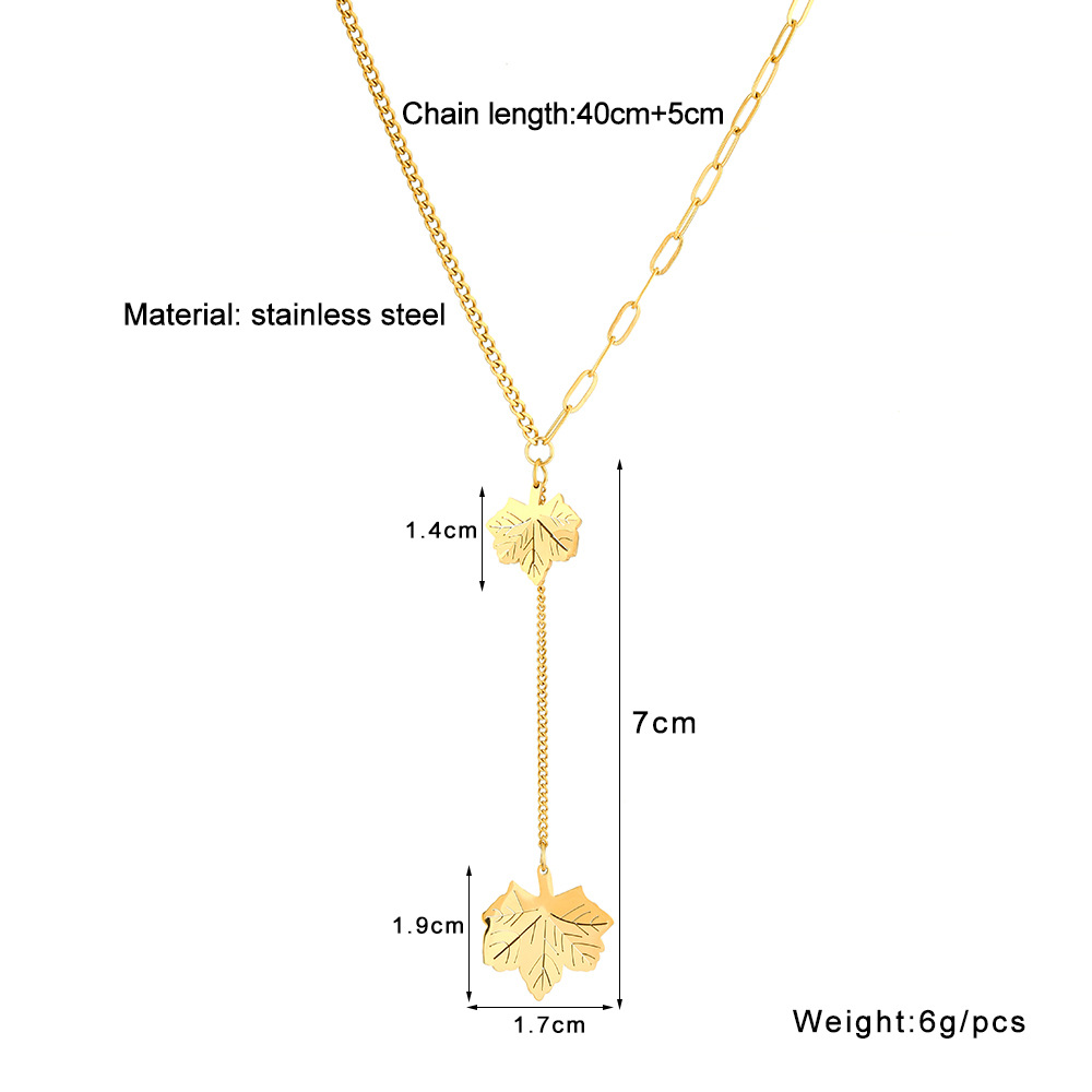 Casual Simple Style Star Moon Maple Leaf Titanium Steel Plating Hollow Out Inlay 18K Gold Plated Pendant Necklace_colorza_6