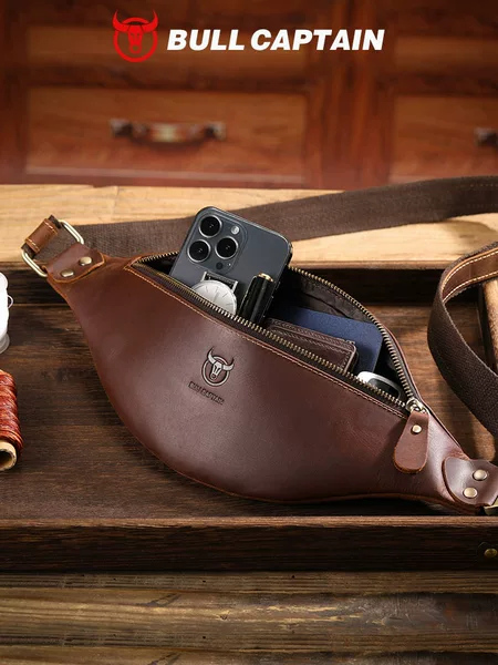 Captain Cow Leather Goods Vintage Crazy Horse Leather Amazon Source Men's Waist Bag European and American Trend Genuine Leather Men's Bag Cross-Border
