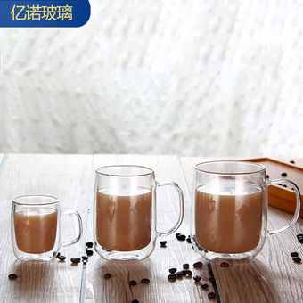 透明玻璃杯子批发家用泡茶双层隔热牛奶咖啡马克杯带把双层玻璃杯