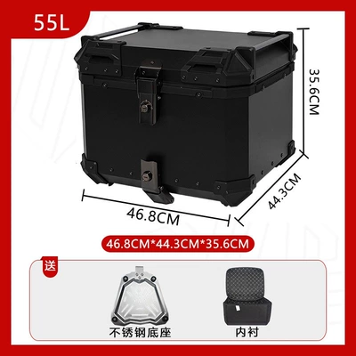 Tail Box Motorcycle Trunk Large — Motorcycle trunk - stainless-steel-base-55l-flat-all-black-luxury-lining