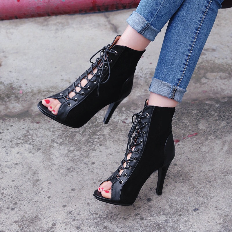 Women's Summer Lace-Up Open-Toe Sandals, Fashionable High-Heeled Sandals, Peep-Toe Elegant Single Shoes, Roman Ultra-High Heels