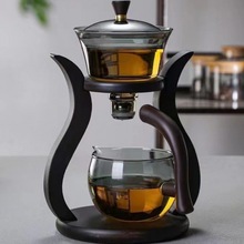 现代创意自动泡茶器简约懒人磁吸泡茶壶透黑磁吸宫灯功夫茶具套装