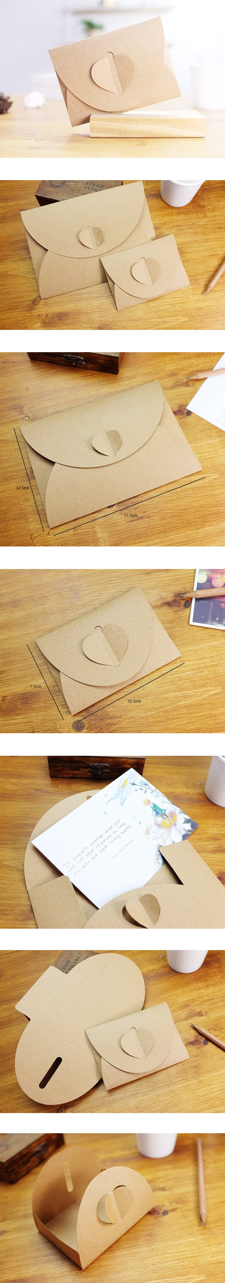 8g Weight envelope Event & Party Supplies Festival Occasion Kraft Paper Material Retro Creative Heart Large Small Kraft Paper Folding Envelope
