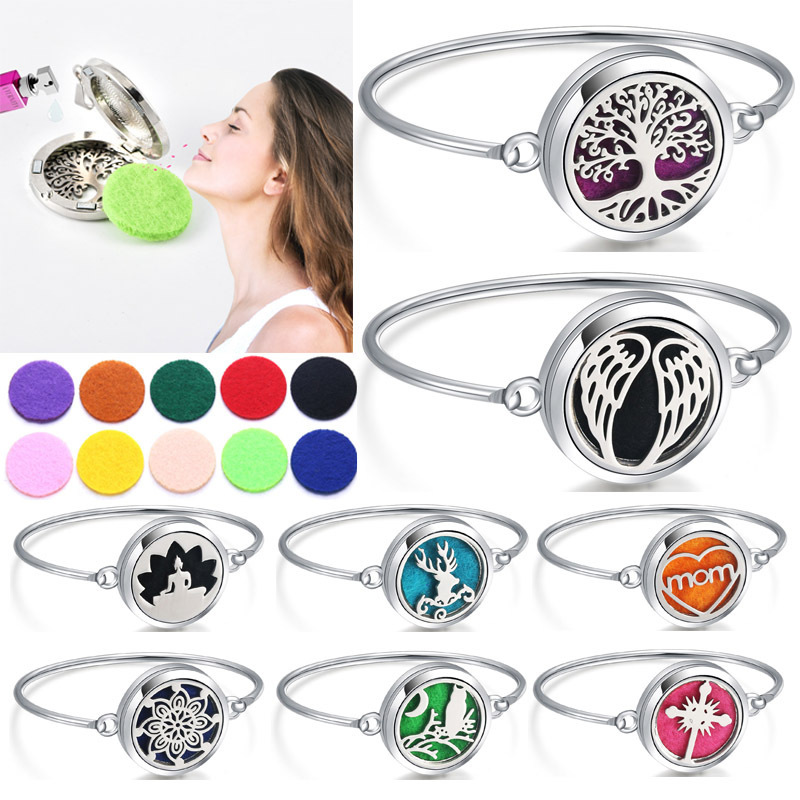 Aromatherapy Essential Oil Diffuser Bracelet Stainless Steel Alloy Tree of Life Cut Out Diamond Perfume Box Bracelet Couple Bracelet