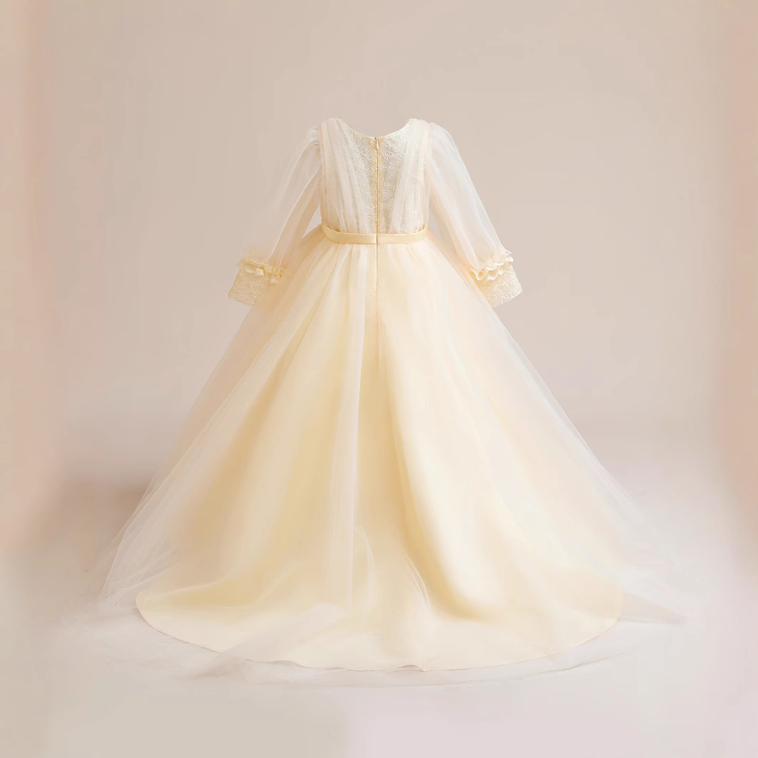Vestido de niños nuevos europeos y americanos Vestido de princesa de manga larga de estilo occidental mediano y grande para niños trailing Mesh pettiskirt vestido de noche para niñas