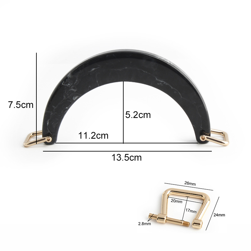 블랙 혼합 꽃 반원형 수지 손잡이 + 스트레이트 골드 말굽 버클