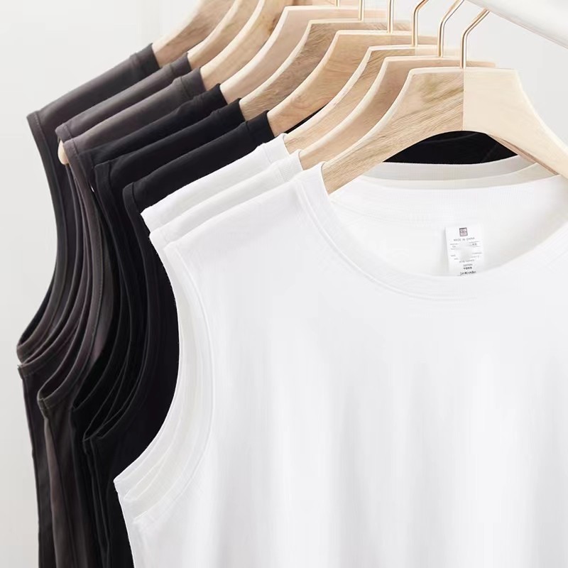220g 순면 헤비웨이트 라운드넥 민소매 티셔츠 루즈핏 캐주얼 피트니스 스포츠 베이스 레이어 남성용