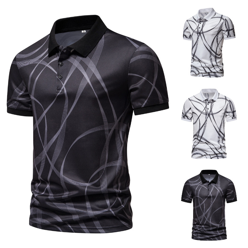 Polo d'été décontracté avec imprimé rayé, T-shirt à manches courtes pour hommes_voghion.com