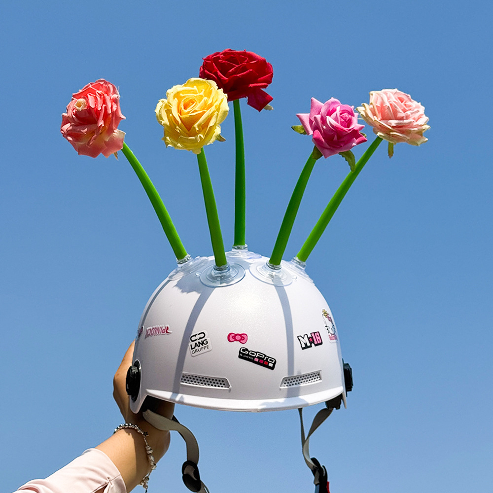 Helmet decoration rose flower, artificial flower cute suction cup sunflower, universal for motorcycle and electric scooter helmets