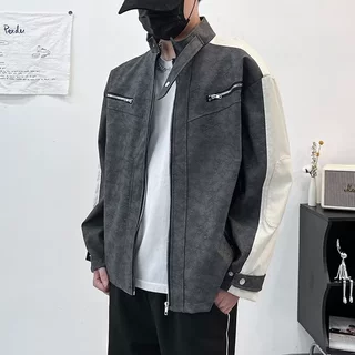 欧美街头潮流宽松机车服皮衣男潮痞帅气高级感飞行员PU皮夹克外套