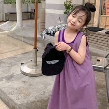 外貿原單韓國出口童裝休閑吊帶連衣裙小眾女童紫色兩件套背心裙子
