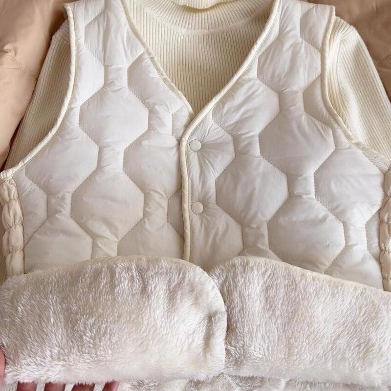 New Autumn and Winter Women's Fleece-Lined Vest, Korean Style Slim Fit Warm Vest, Suitable for Wearing Inside or Outside, Quilted down Cotton Vest