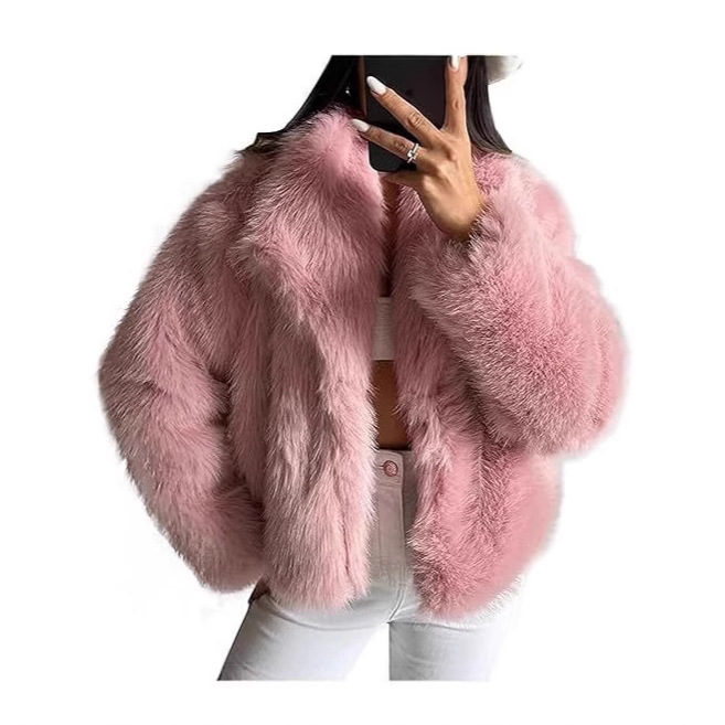 European and American Autumn and Winter New Style Fur Coat, Plus-Size Women's Top, Faux Fox Fur Collar, Short Style, Faux Fur