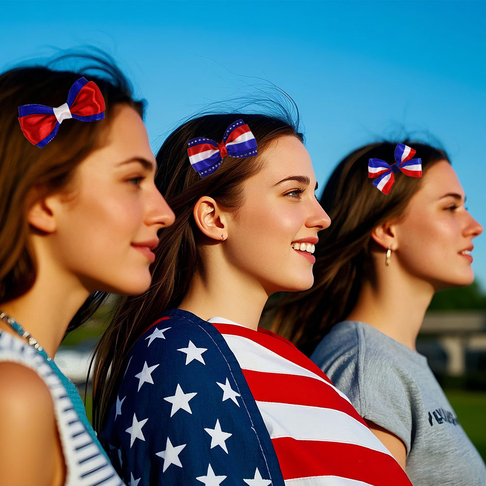Nueva pinza para el cabello del Día de la Independencia de EE. UU., Clip lateral a rayas rojas, blancas y azules, accesorios para el cabello, estampado de estrellas y rayas femeninas, clip de pico de pato con lazo