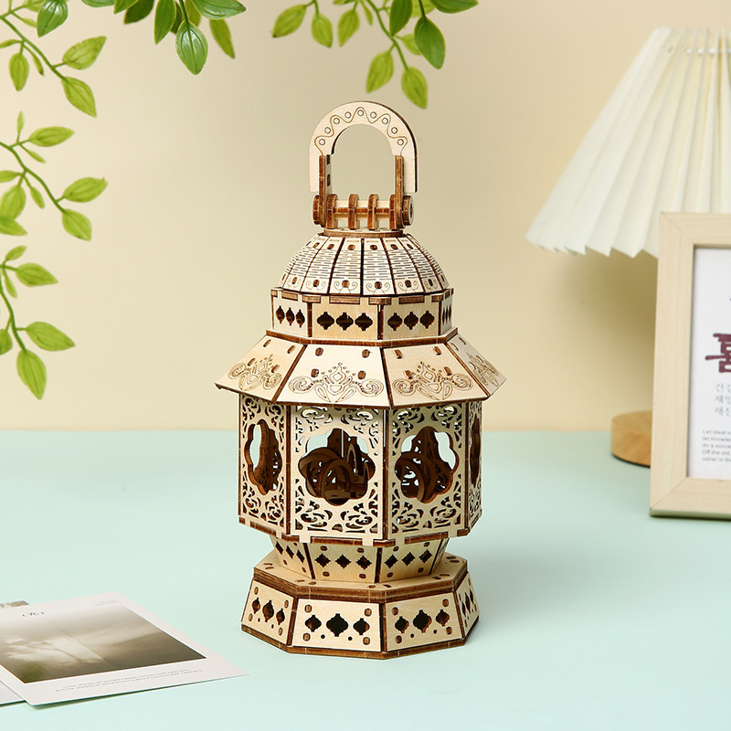 Cross-Border 3D Stereo Wooden Puzzle Lantern DIY Handmade Toys Adult and Kidsren Educational Puzzle Desktop Ornaments