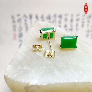 新款玉石耳钉马来玉祖母绿玉耳饰石英岩玉镶嵌耳环高档地摊直播