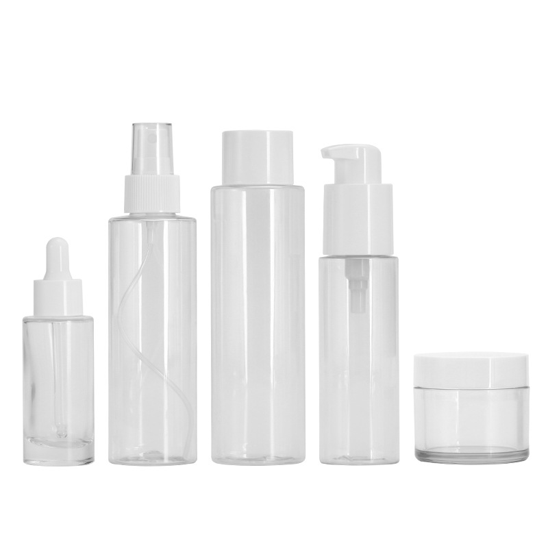 Xumin en stock material de embalaje productos para el cuidado de la piel botella transparente 100mL botella de spray blanco 200ml botella de tapa de tóner