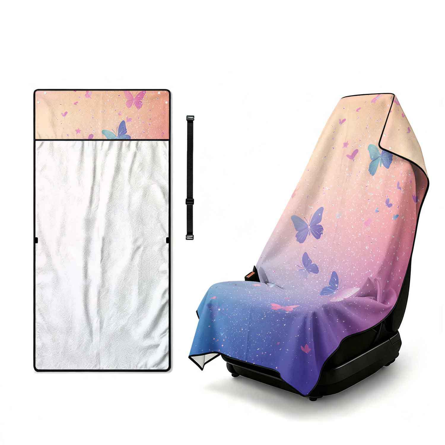 Printed bath towel and car seat cover 2-in-1, ultra-fine fiber outdoor beach and car dual-use universal seat cushion