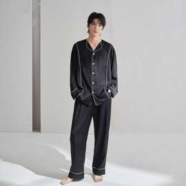纯棉款睡衣男士春秋款秋季纯棉长袖家居服男款时尚休闲复古套装