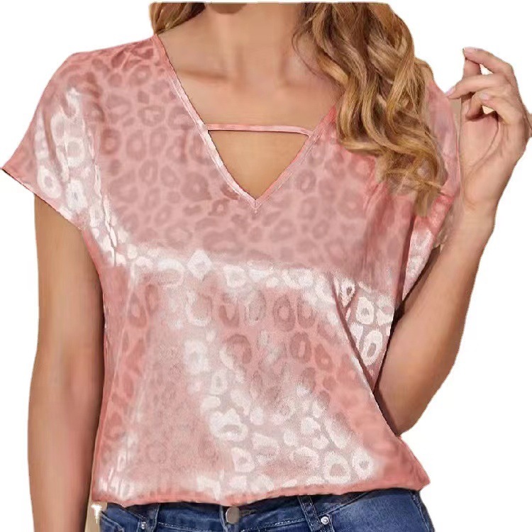 Amazon estilo caliente ropa de mujer satén con cuello en V blusa primavera nuevo estilo satén blusa suelta ropa de mujer europea y americana