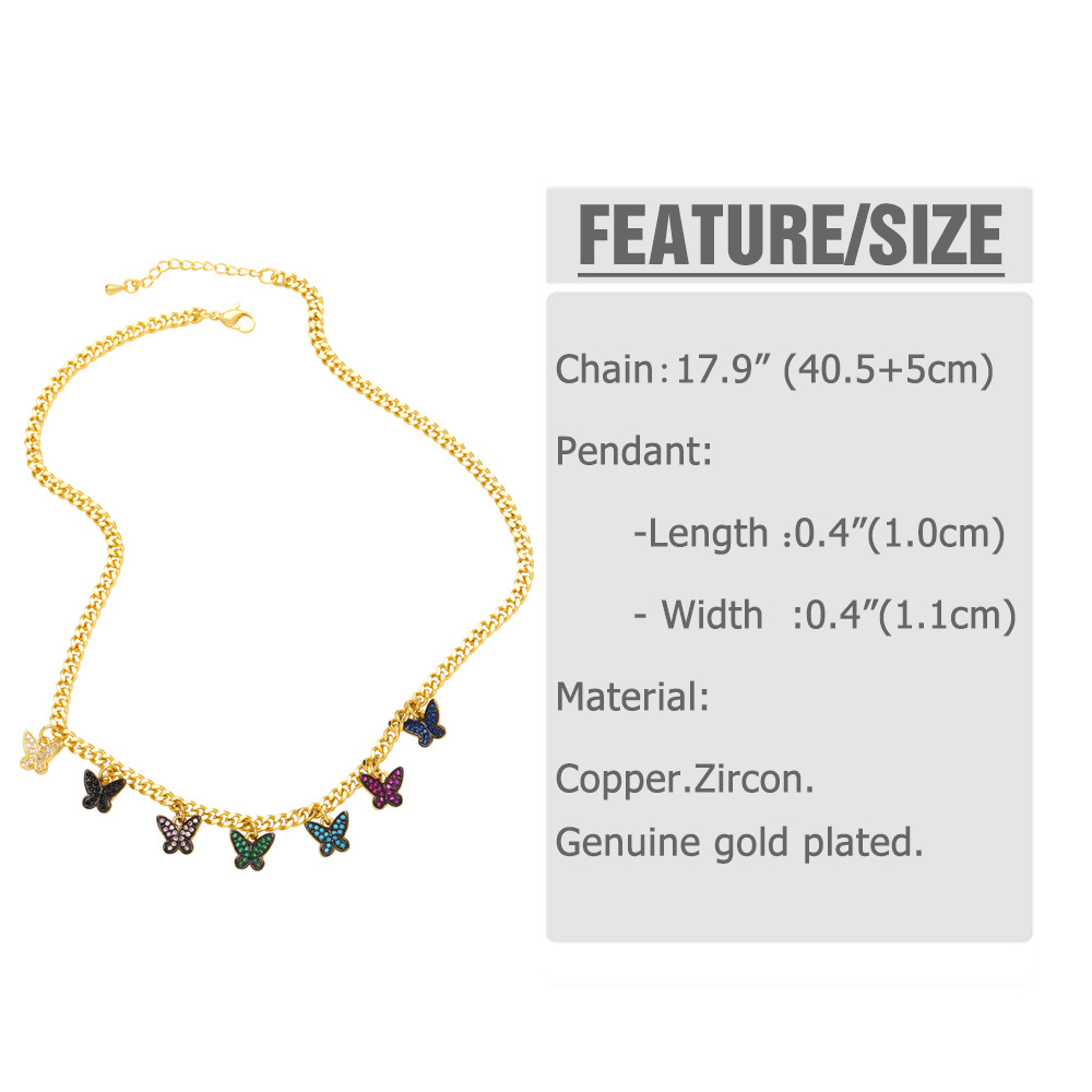 Fashion Butterfly Copper Pendant Necklace Plating Inlay Zircon Copper Necklaces
