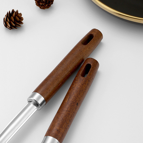 Stainless steel thickened non-magnetic solid wood handle kitchen cooking spatula for frying pans, cooking spoons, soup spoons, and hot pot spoons
