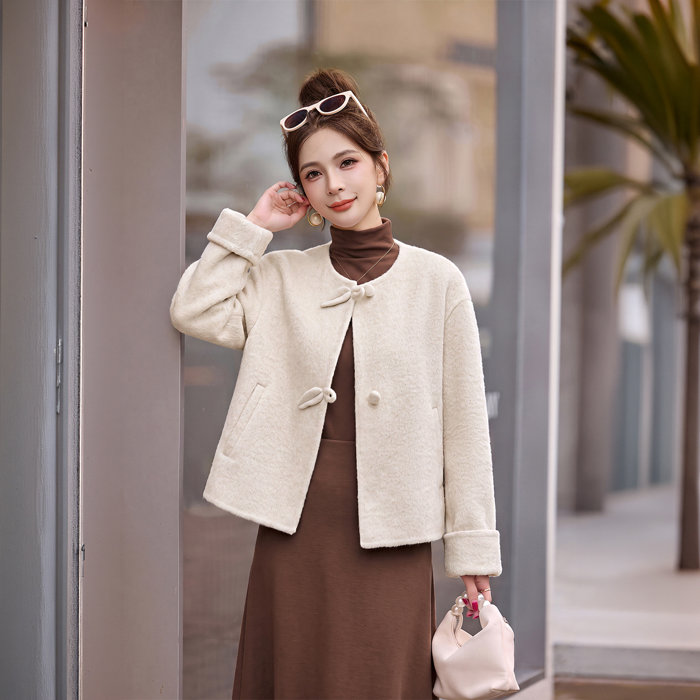 2026 Autumn/Winter New Double-Sided Wool Coat for Women, Round Neck, Loose Fit, Versatile, Petite Style, Wool Coat HE6715