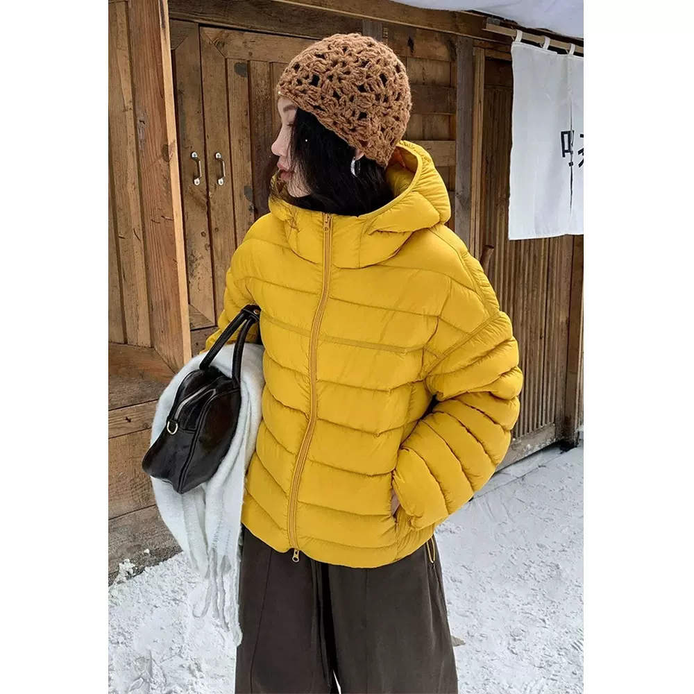 四媛90白鸭绒连帽排骨羽绒服女短款25冬新款龟背休闲宽松外套1169