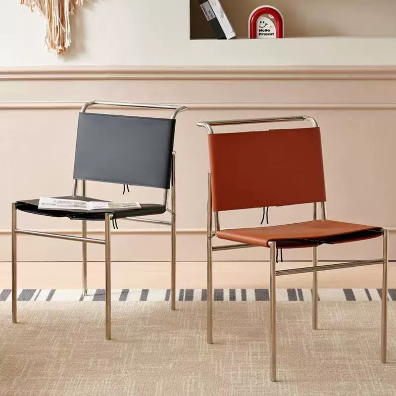 Итальянский минималистичный кожаный обеденный стул из нержавеющей стали, скандинавский дизайнерский легкий роскошный ресторанный домашний стул Rockbren