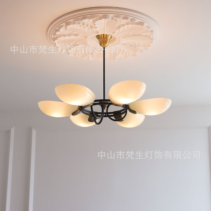 Art Deco Opal Glass Living Room Chandelier Medieval Daisy Petal Shape Retro Bedroom Lamps