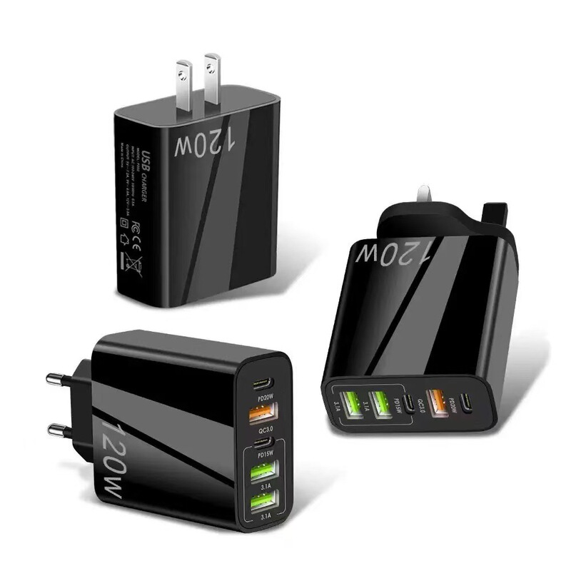 120W multi-port 3USB+2PD phone charger, European and American 2A travel adapter with multiple sockets 120W multi-port 3USB+2PD phone charger, European and American 2A travel adapter with multiple sockets