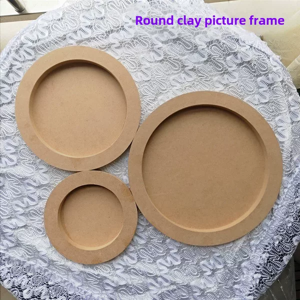 Round Clay Picture Frame Wholesale Ultra-Light Clay Wooden Base Plate 20cm Kidsren's Handmade DIY Clay Picture Frame