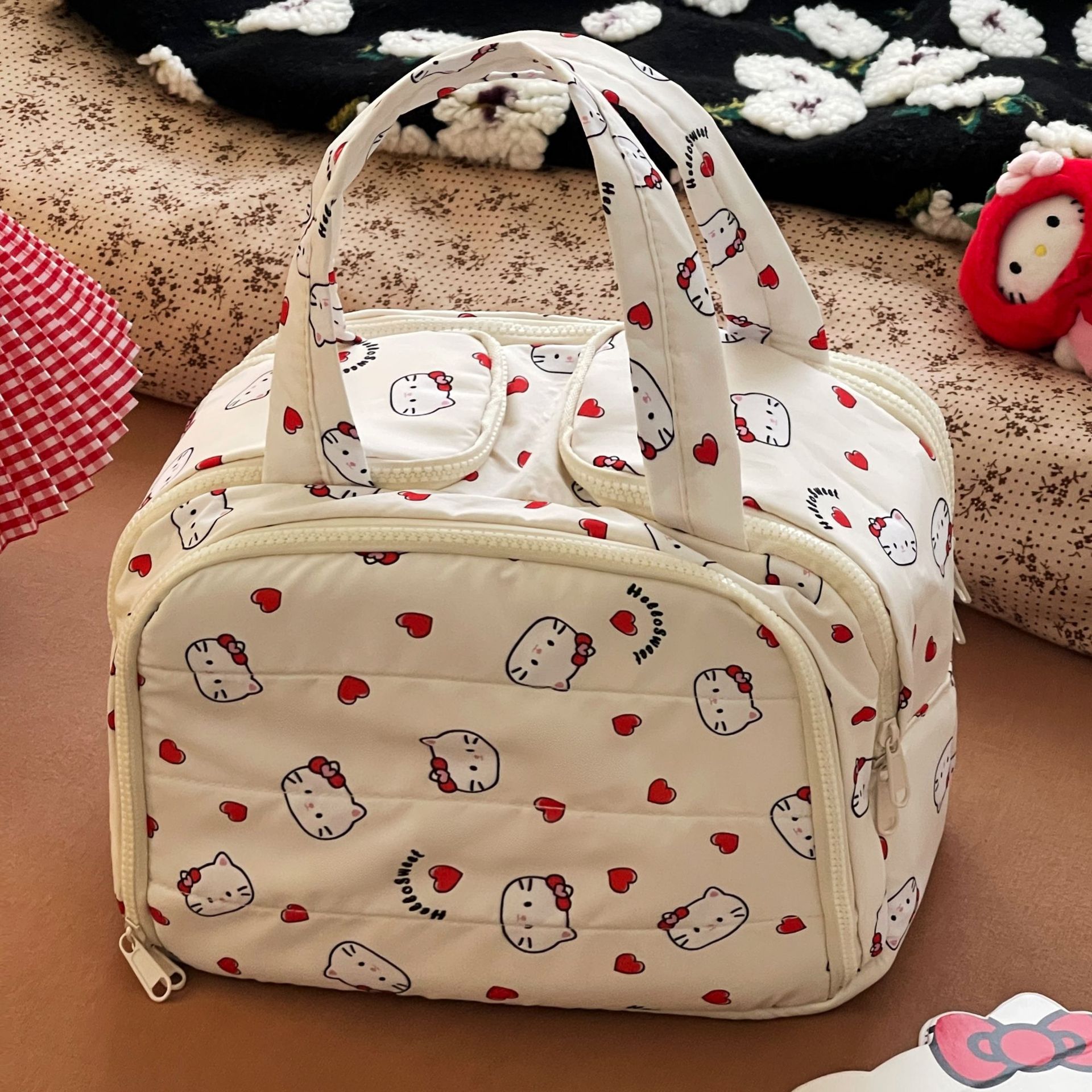 Bagos de maquillaje de mano de gato lindo para mujeres 2025 gran capacidad portátil de alto valor facial bolsa de lavado de viaje bolsa de almacenamiento