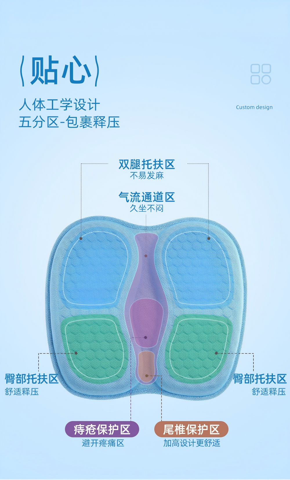 Summer Car Seat Cushion, Office Long-Sitting Gel Ice Cushion, Breathable Seat Pad for Summer, Suitable for All Seasons